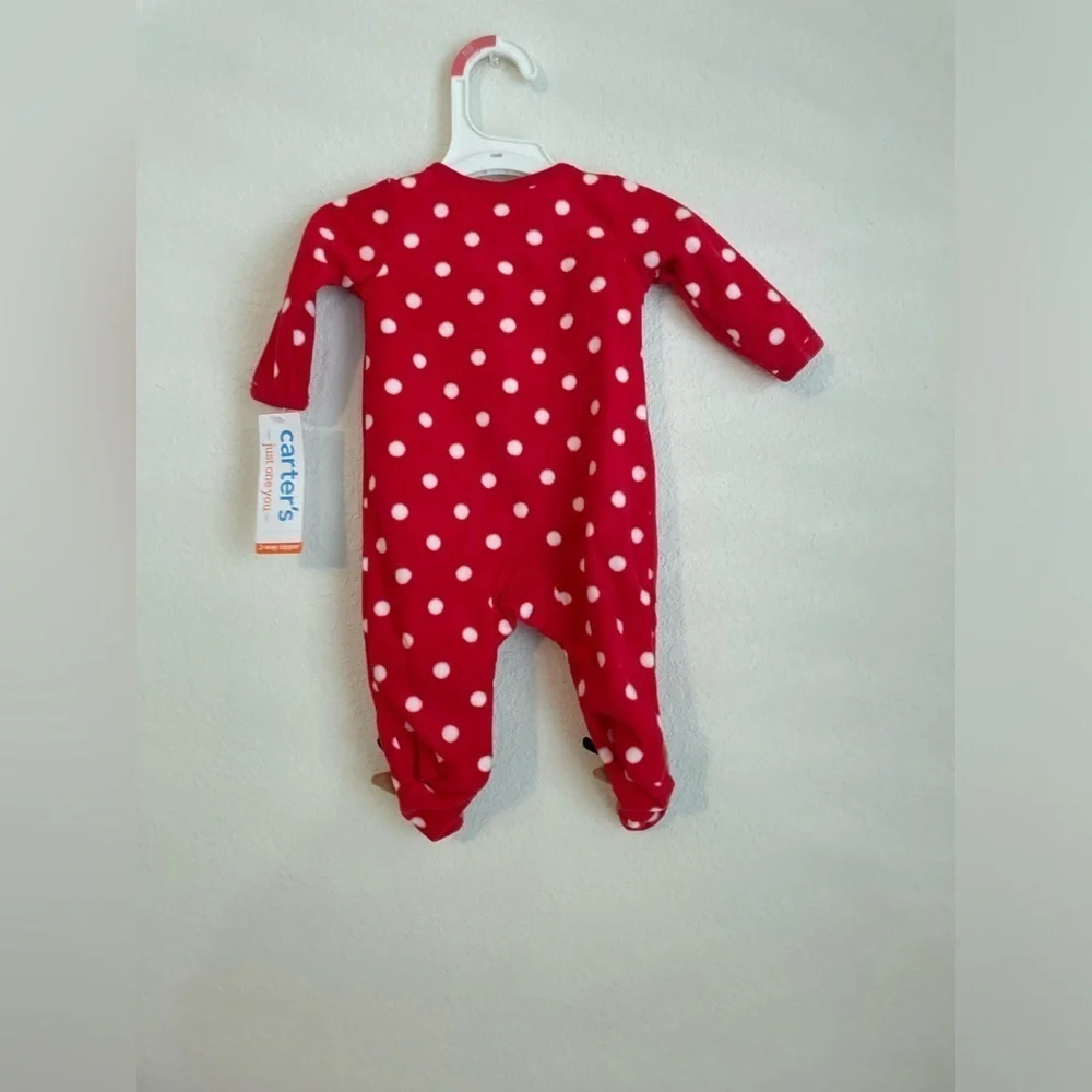 Carter's Red One Piece Footie with Reindeer Design size Newborn-NWT